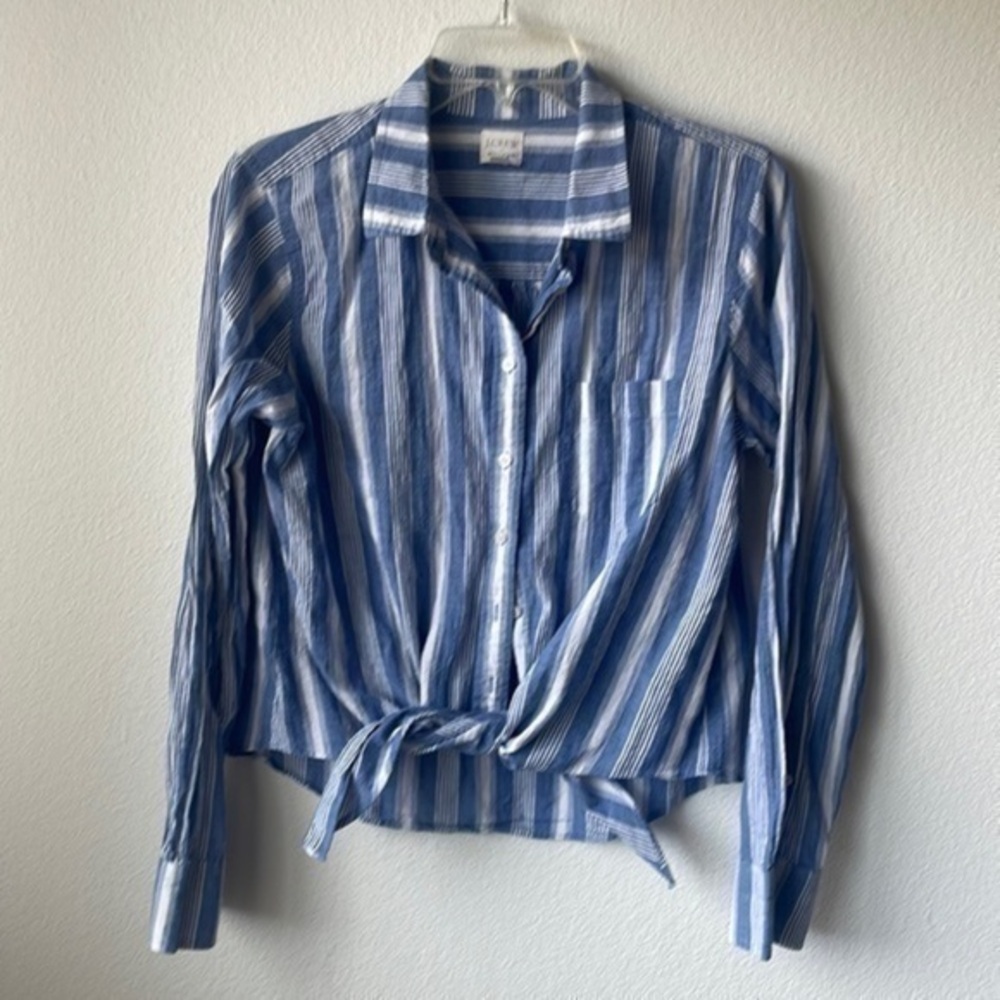 J crew top blue white striped size medium waist tie